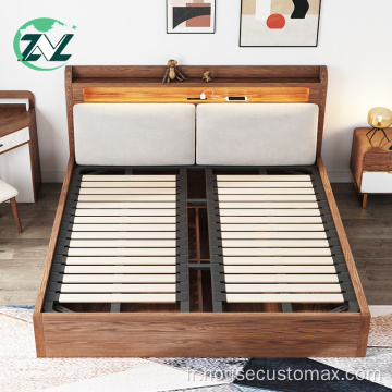 Meubles de chambre à coucher Tyle Chargeur USB Cadre de lit en bois